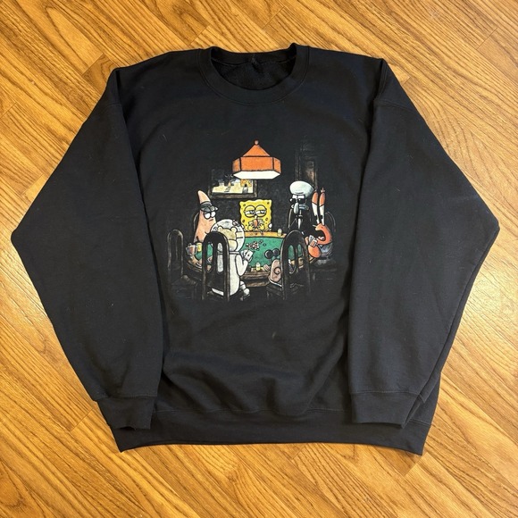 The Unbranded Brand Other - SpongeBob Poker Night Crewneck Sweatshirt Mens Black Graphic Y2K Pullover